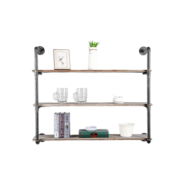 Pipe Shelves - [3 Tier - 42in] - 100% Natural Solid Wood - Industrial Pipe Shelving, Industrial Floating Shelves