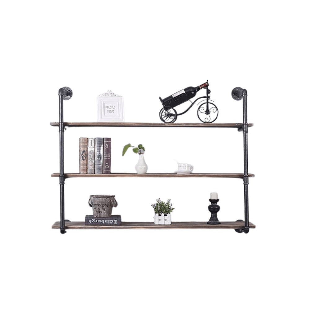 Pipe Shelves - [3 Tier - 48in] - 100% Natural Solid Wood - Industrial Pipe Shelving, Industrial Floating Shelves