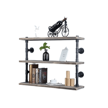 Pipe Shelves - [3 Tier - 36in - Style 2] - 100% Natural Solid Wood - Industrial Pipe Shelving, Industrial Floating Shelves