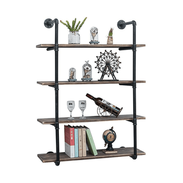 Pipe Shelves - [4 Tier - 36in] - 100% Natural Solid Wood - Industrial Pipe Shelving, Industrial Floating Shelves