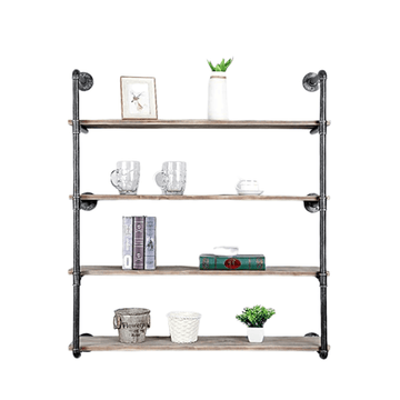 Pipe Shelves - [4 Tier - 42in] - 100% Natural Solid Wood - Industrial Pipe Shelving, Industrial Floating Shelves