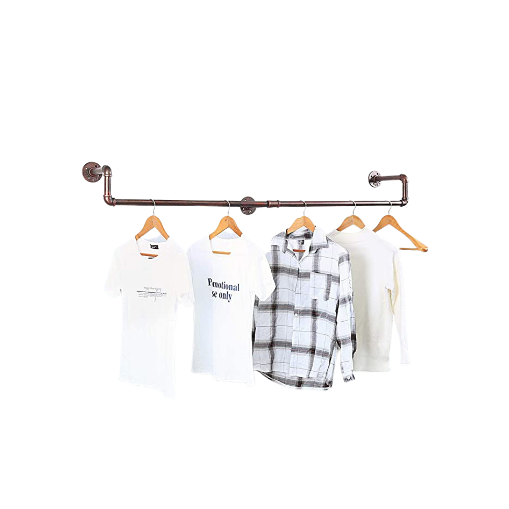 Pipe Clothing Rack - [59in - Black Brush Red Coper] Industrial Pipe Clothing Rack, Wall Mounted Clothes Rack