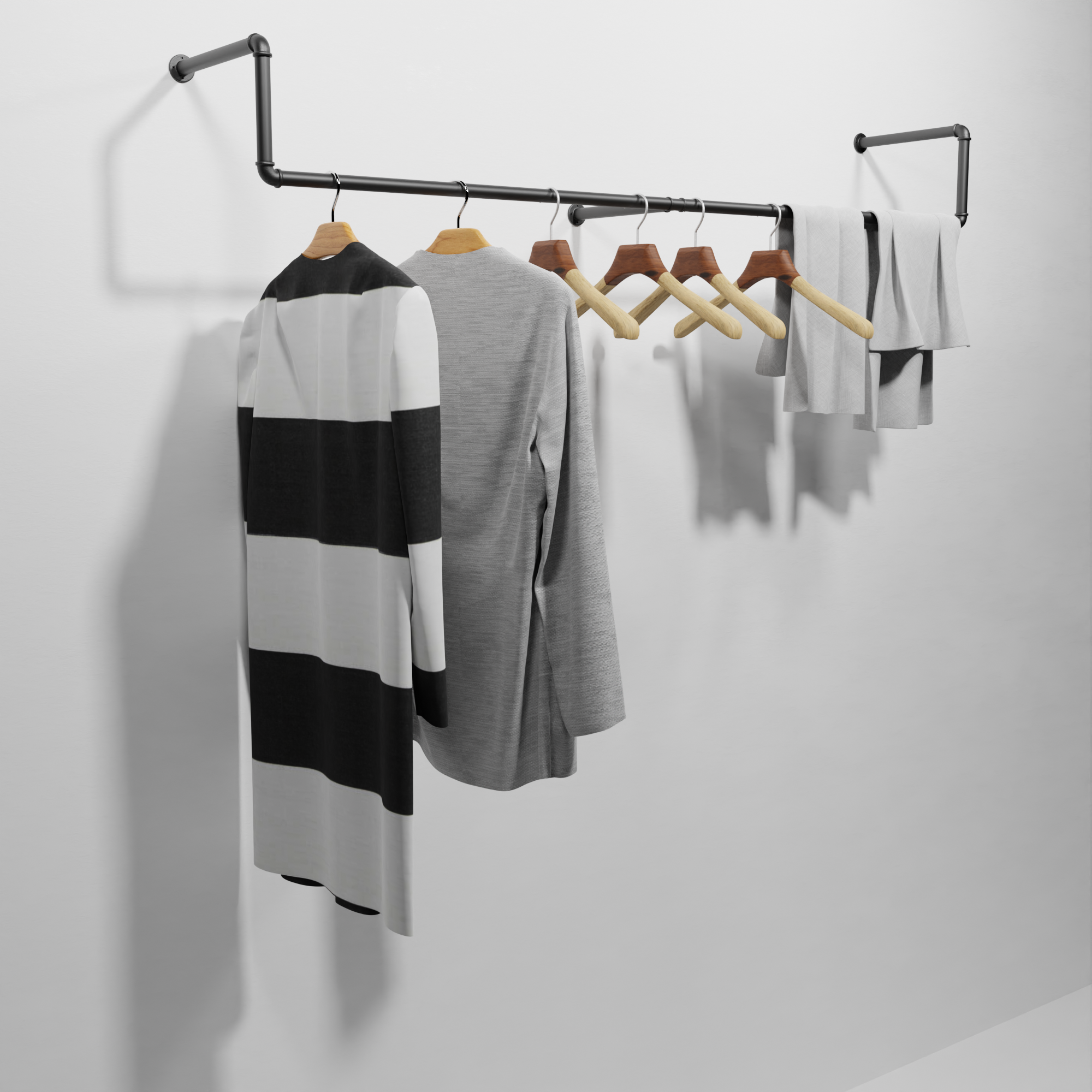 Pipe Clothing Rack - [59in - Black] Industrial Pipe Clothing Rack, Wall Mounted Clothes Rack