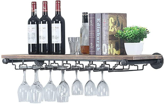 Pipe Shelves - [1 Tier - 36in] - 100% Natural Solid Wood - Industrial Wine Rack Wall Mounted