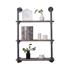 Pipe Shelves - [3 Tier - 24in] - 100% Natural Solid Wood - Industrial Pipe Shelving, Industrial Floating Shelves