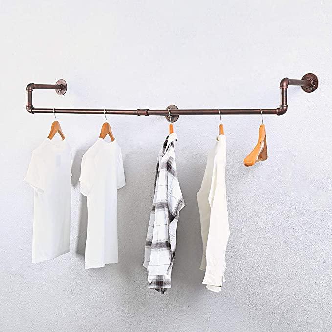 Pipe Shelves - [39in - Black Brush Red Coper] - 100% Natural Solid Wood - Industrial Pipe Clothing Rack, Wall Mounted Clothes Rack