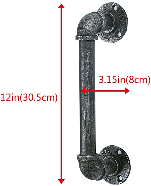 [12in - Black Brush Silver] Industrial Barn Door Handles, 100% high-quality Galvanized Barn Door Handle
