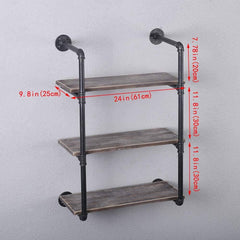 Pipe Shelves - [3 Tier - 24in] - 100% Natural Solid Wood - Industrial Pipe Shelving, Industrial Floating Shelves