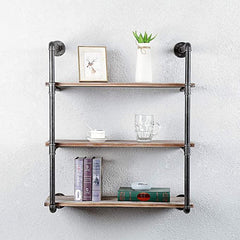 Pipe Shelves - [3 Tier - 30in] - 100% Natural Solid Wood -  Industrial Pipe Shelving, Industrial Floating Shelves