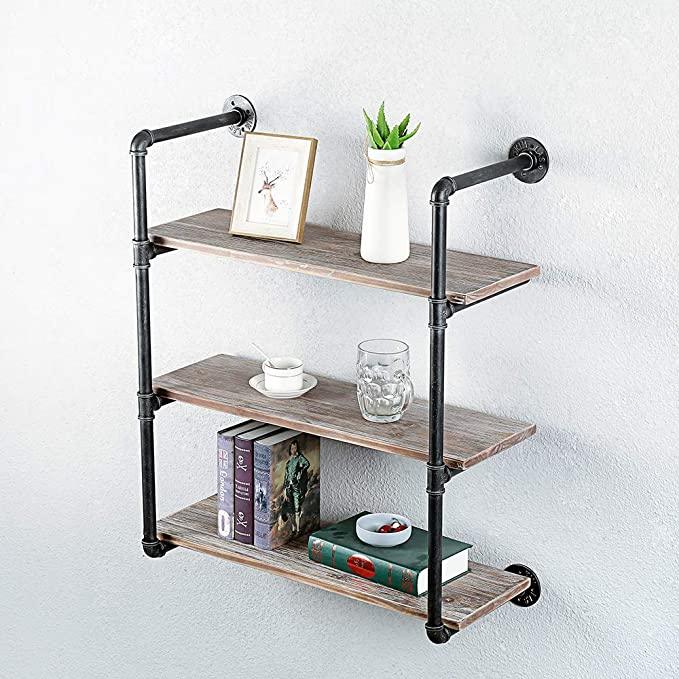 Pipe Shelves - [3 Tier - 30in] - 100% Natural Solid Wood -  Industrial Pipe Shelving, Industrial Floating Shelves