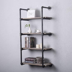 Pipe Shelves - [4 Tier - 24in] - 100% Natural Solid Wood - Industrial Pipe Shelving, Industrial Floating Shelves