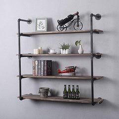 Pipe Shelves - [4 Tier - 48in] - 100% Natural Solid Wood - Industrial Pipe Shelving, Industrial Floating Shelves