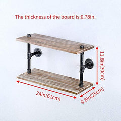 Pipe Shelves - [2 Tier - 24in - Style 2] - 100% Natural Solid Wood - Industrial Pipe Shelving, Industrial Floating Shelves