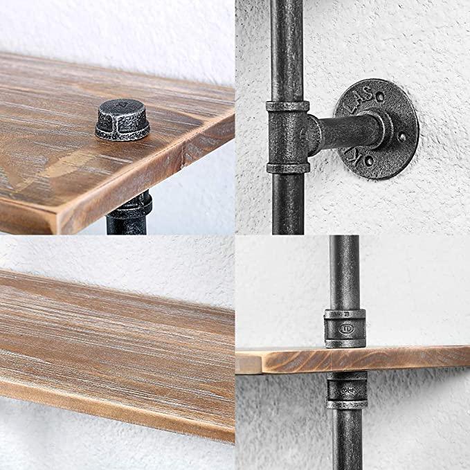 Pipe Shelves - [2 Tier - 24in - Style 2] - 100% Natural Solid Wood - Industrial Pipe Shelving, Industrial Floating Shelves