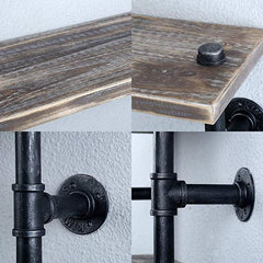 Pipe Shelves - [3 Tier - 36in - Style 2] - 100% Natural Solid Wood - Industrial Pipe Shelving, Industrial Floating Shelves