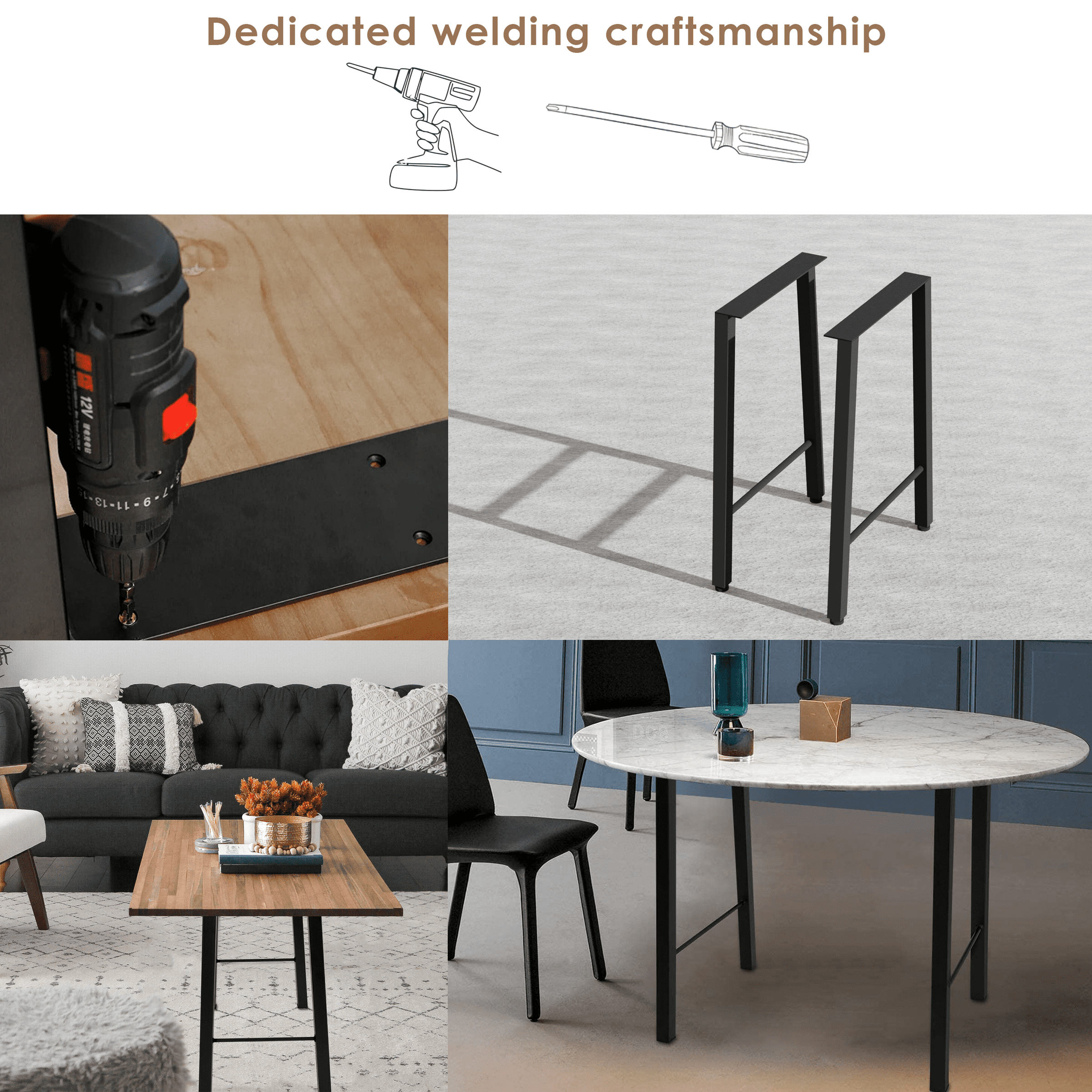 DearConcept - [28 x 17.7 in - TL1] Industrial Metal Table Legs, Metal Legs for Table
