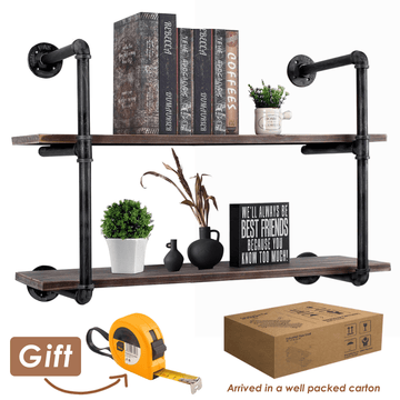 Pipe Shelves - [2 Tier - 36in] - 100% Natural Solid Wood - Industrial Pipe Shelving, Industrial Floating Shelves