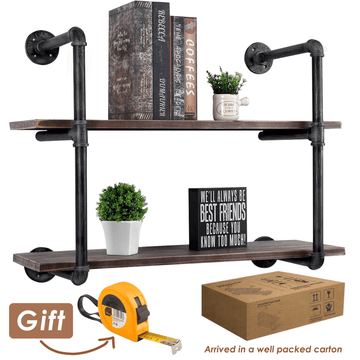 Pipe Shelves - [2 Tier - 30in] - 100% Natural Solid Wood - Industrial Pipe Shelving, Industrial Floating Shelves