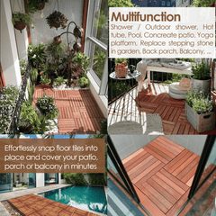 Set of 10 - [Each 12x12in - Brick Red - ADT2] Interlocking Deck Tiles, 100% Acacia Deck Tiles