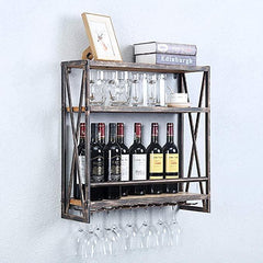 Pipe Shelves - [3 Tier - 23.6in - Black Brush Red Coper] - 100% Natural Solid Wood - Industrial Wine Rack Wall Mounted