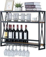 Pipe Shelves - [3 Tier - 31.5in - Black] - 100% Natural Solid Wood - Industrial Wine Rack Wall Mounted, Wall Wine Rack