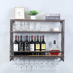 Pipe Shelves - [3 Tier - 31.5in - Black Brush Red Coper] - 100% Natural Solid Wood - Industrial Wine Rack Wall Mounted, Wall Wine Rack