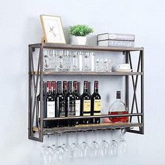 Pipe Shelves - [3 Tier - 31.5in - Black Brush Red Coper] - 100% Natural Solid Wood - Industrial Wine Rack Wall Mounted, Wall Wine Rack